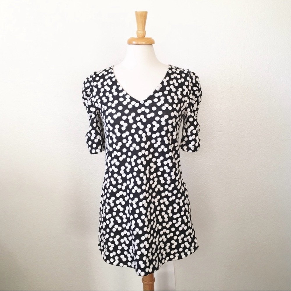 Anthropologie Deletta Textured Polka Dot Tunic Mini Dress Black White Medium